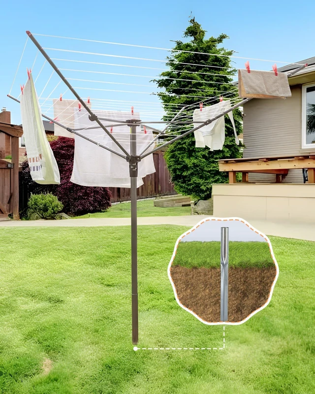 Alt view image 3 of 7 - Outdoor Umbrella Drying Rack, 12 Lines with 164 Feet Drying Space, Steel Frame & Adjustable Height, 4-arm Umbrella Clothesline for Laundry, Collapsible Clothes Drying Rack for Backyard