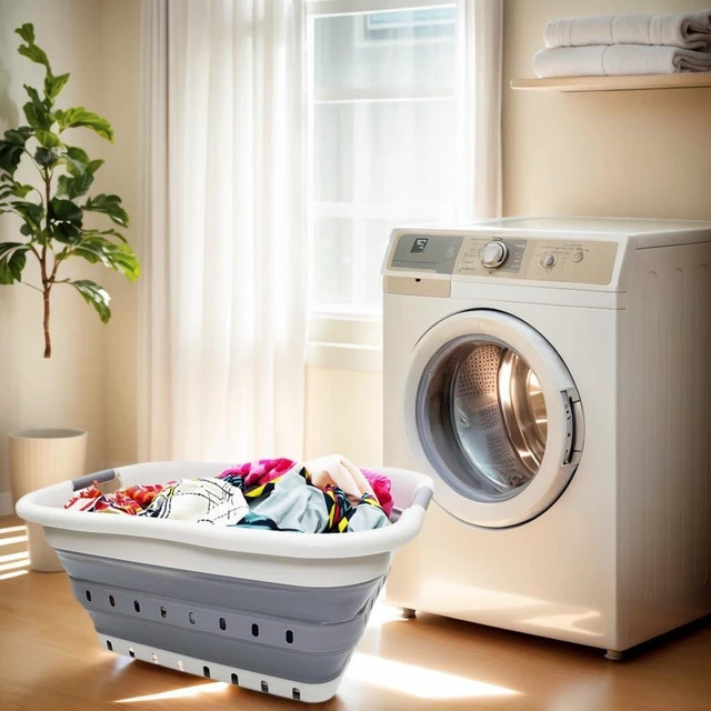 Alt view image 3 of 7 - 41L (10.8 gallon) Set of 2 Collapsible 3 Handled Plastic Laundry Basket-Foldable Pop Up Storage Container/Organizer-Space Saving Hamper/Basket (2, Grey/Dark Grey)
