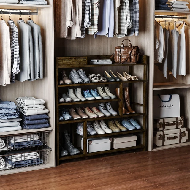 Alt view image 7 of 7 - Shoe Rack for Front Door Entrance Bamboo Shoe Organizer | Free Standing Shoe Cabinet Wooden Shoe Storage Shelf for entryway, Closet and Doorway with Storage Box Dark Brown
