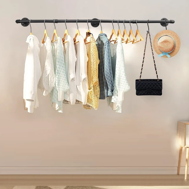 Alt view image 7 of 7 - Industrial Pipe Clothes Rack, Heavy Duty Detachable Iron Garment Rack Wall Mounted, Rustic Saving Space Clothes Bar Multi-Purpose Hanging Rod for Bedroom, Closet, Black (60 Inch) (Pack of 2)