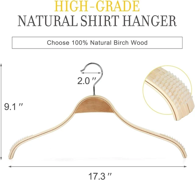 Alt view image 2 of 7 - Slim Natural Wood Hangers with Extra Soft Non-Slip Rubber Grips, 30-Pack High-Grade Fashion Hanger No Shoulder Bump for Sweaters, Hoodies, Jacket, Dress, Coat -CT15N30