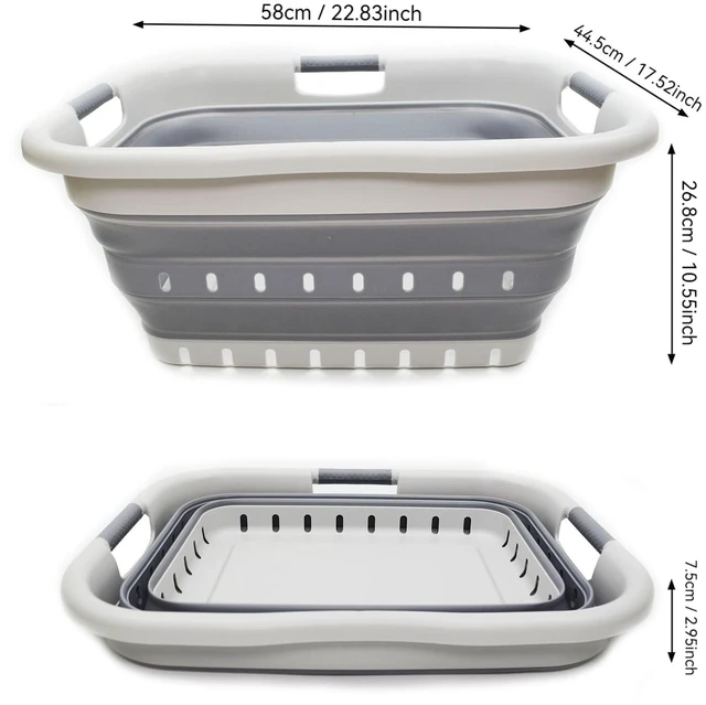 Alt view image 4 of 7 - 41L (10.8 gallon) Set of 2 Collapsible 3 Handled Plastic Laundry Basket-Foldable Pop Up Storage Container/Organizer-Space Saving Hamper/Basket (2, Grey/Dark Grey)