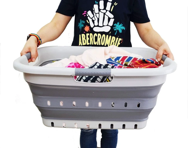 Alt view image 7 of 7 - 41L (10.8 gallon) Set of 2 Collapsible 3 Handled Plastic Laundry Basket-Foldable Pop Up Storage Container/Organizer-Space Saving Hamper/Basket (2, Grey/Dark Grey)
