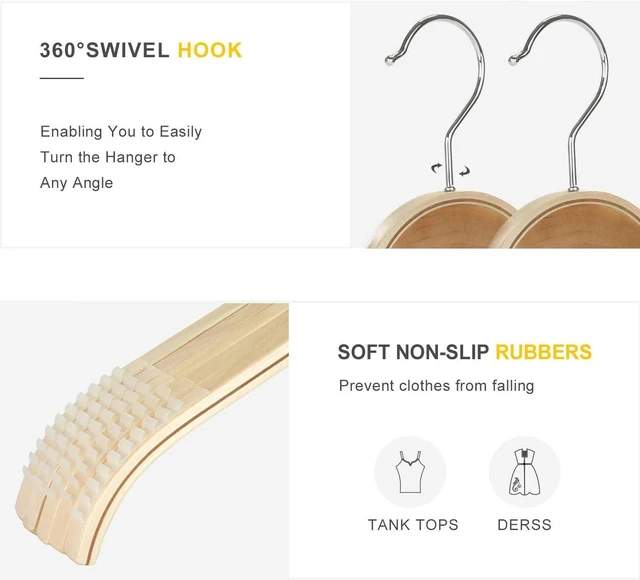 Alt view image 3 of 7 - Slim Natural Wood Hangers with Extra Soft Non-Slip Rubber Grips, 30-Pack High-Grade Fashion Hanger No Shoulder Bump for Sweaters, Hoodies, Jacket, Dress, Coat -CT15N30