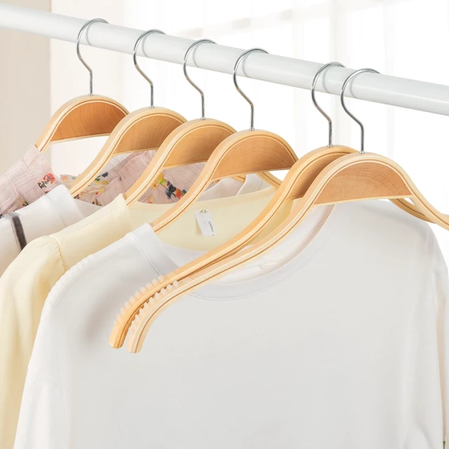 Alt view image 4 of 7 - Slim Natural Wood Hangers with Extra Soft Non-Slip Rubber Grips, 30-Pack High-Grade Fashion Hanger No Shoulder Bump for Sweaters, Hoodies, Jacket, Dress, Coat -CT15N30