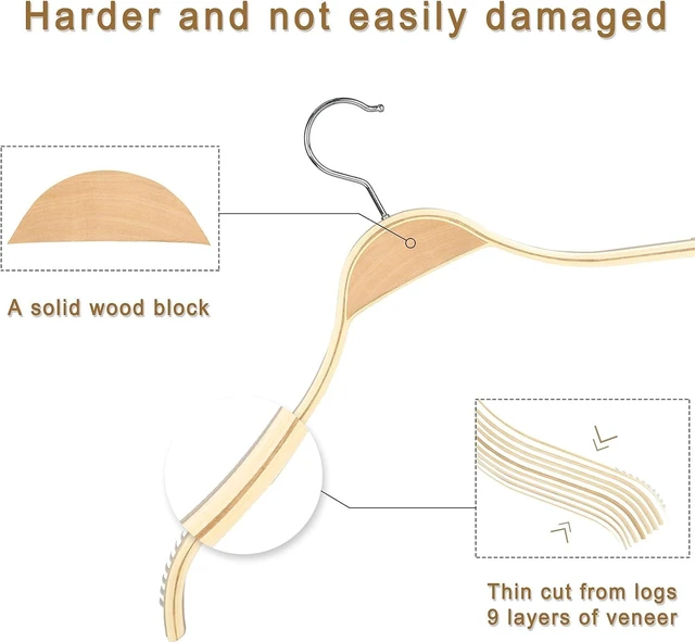Alt view image 5 of 7 - Slim Natural Wood Hangers with Extra Soft Non-Slip Rubber Grips, 30-Pack High-Grade Fashion Hanger No Shoulder Bump for Sweaters, Hoodies, Jacket, Dress, Coat -CT15N30