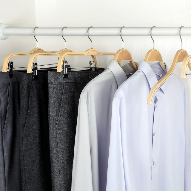 Alt view image 6 of 7 - Slim Natural Wood Hangers with Extra Soft Non-Slip Rubber Grips, 30-Pack High-Grade Fashion Hanger No Shoulder Bump for Sweaters, Hoodies, Jacket, Dress, Coat -CT15N30