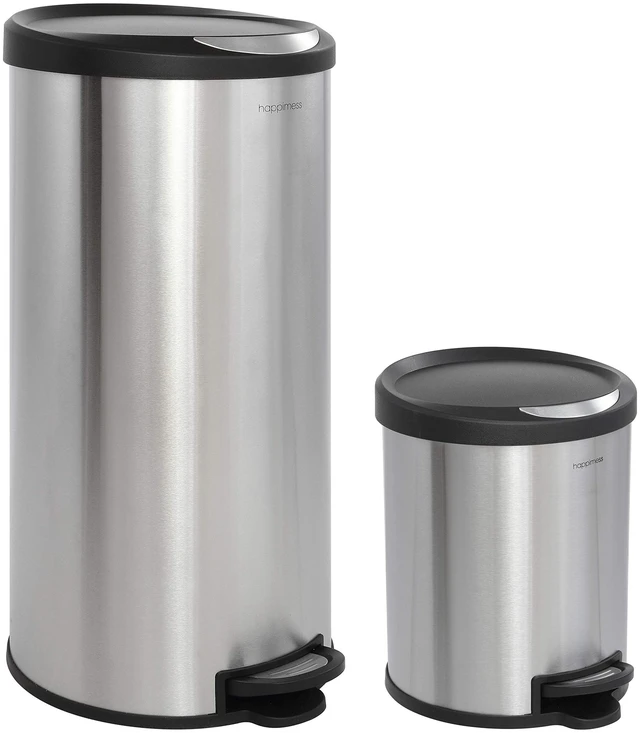 Main image of Molly 2-Piece Round Step Trash Can, Platinum Silver | 8 and 1.3 Gallons, Stainless Steel, Removable Liner, 30 Liters, Fingerprint Resistant, Large 25.2" Height, Small 10.6" Height