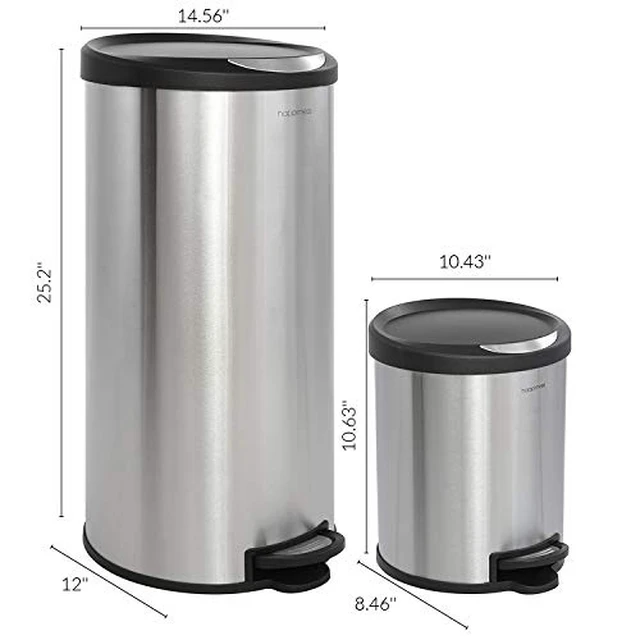 Alt view image 4 of 7 - Molly 2-Piece Round Step Trash Can, Platinum Silver | 8 and 1.3 Gallons, Stainless Steel, Removable Liner, 30 Liters, Fingerprint Resistant, Large 25.2" Height, Small 10.6" Height