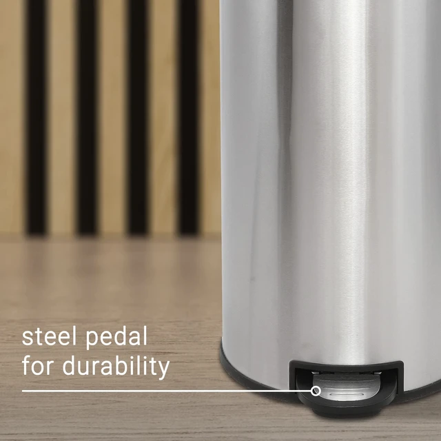 Alt view image 6 of 7 - Molly 2-Piece Round Step Trash Can, Platinum Silver | 8 and 1.3 Gallons, Stainless Steel, Removable Liner, 30 Liters, Fingerprint Resistant, Large 25.2" Height, Small 10.6" Height