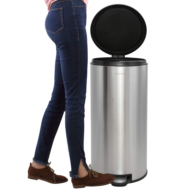 Alt view image 5 of 7 - Molly 2-Piece Round Step Trash Can, Platinum Silver | 8 and 1.3 Gallons, Stainless Steel, Removable Liner, 30 Liters, Fingerprint Resistant, Large 25.2" Height, Small 10.6" Height