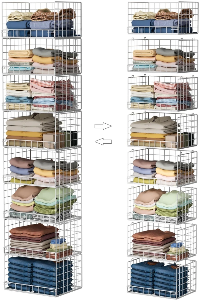 Main image of 8-Tier Stackable Closet Organizers and Storage Shelves, Foldable Closet Shelf Organizer, Stackable Storage Bins Drawers for Closet Organizer System, White(Patent No. 30022416)