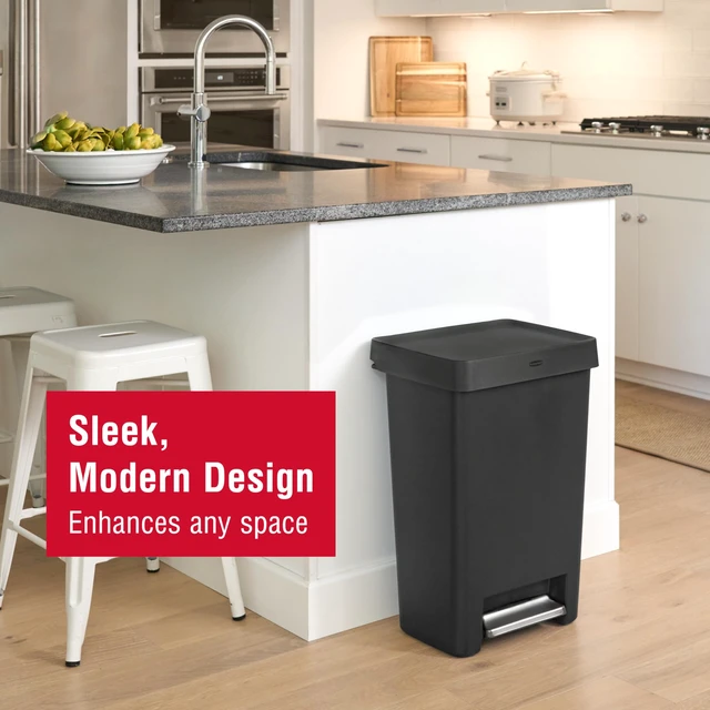 Alt view image 2 of 7 - Step-On Kitchen Trash Can with Lid, 12.4 Gallon, Black, Plastic Garbage Container for Home/Kitchen/Apartment/Garage