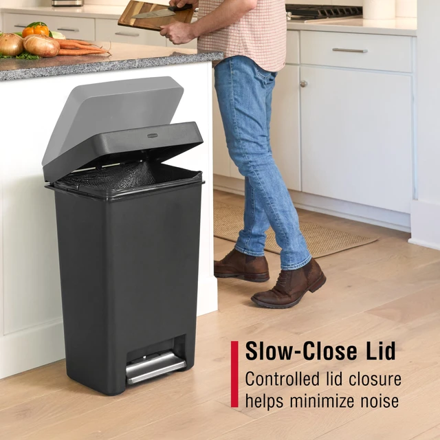 Alt view image 4 of 7 - Step-On Kitchen Trash Can with Lid, 12.4 Gallon, Black, Plastic Garbage Container for Home/Kitchen/Apartment/Garage