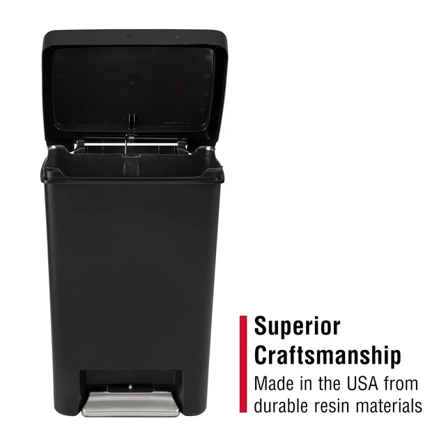 Alt view image 6 of 7 - Step-On Kitchen Trash Can with Lid, 12.4 Gallon, Black, Plastic Garbage Container for Home/Kitchen/Apartment/Garage