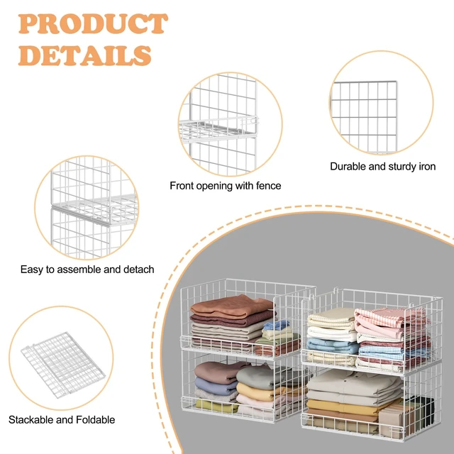 Alt view image 2 of 7 - 8-Tier Stackable Closet Organizers and Storage Shelves, Foldable Closet Shelf Organizer, Stackable Storage Bins Drawers for Closet Organizer System, White(Patent No. 30022416)