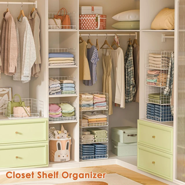 Alt view image 5 of 7 - 8-Tier Stackable Closet Organizers and Storage Shelves, Foldable Closet Shelf Organizer, Stackable Storage Bins Drawers for Closet Organizer System, White(Patent No. 30022416)