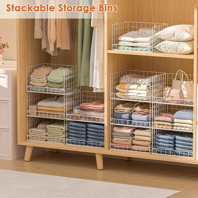Alt view image 6 of 7 - 8-Tier Stackable Closet Organizers and Storage Shelves, Foldable Closet Shelf Organizer, Stackable Storage Bins Drawers for Closet Organizer System, White(Patent No. 30022416)