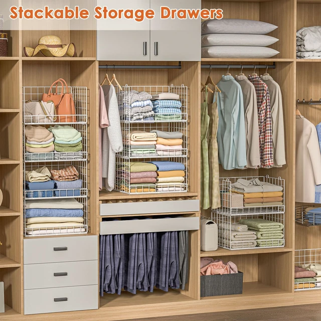 Alt view image 4 of 7 - 8-Tier Stackable Closet Organizers and Storage Shelves, Foldable Closet Shelf Organizer, Stackable Storage Bins Drawers for Closet Organizer System, White(Patent No. 30022416)