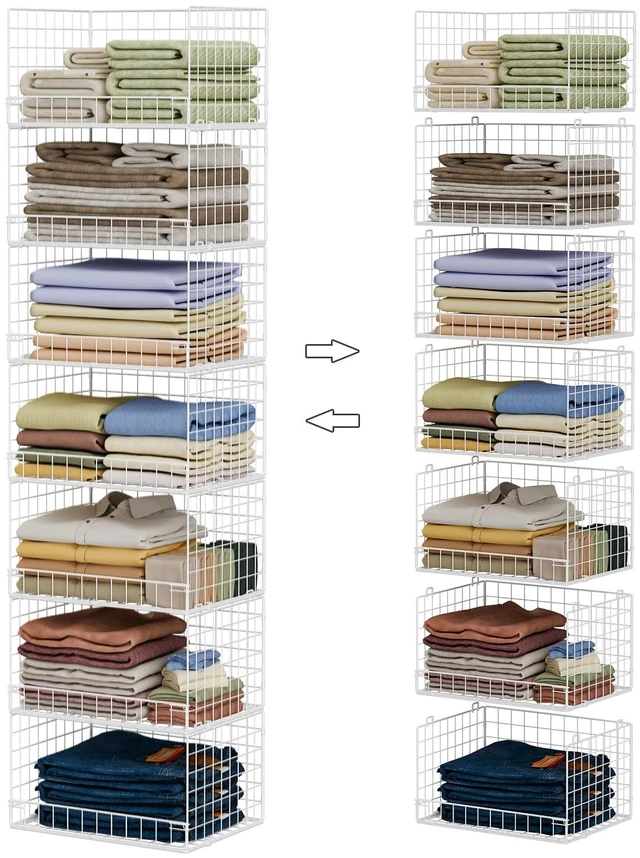 Main image of 7-Tier Stackable Closet Organizers and Storage Shelves, Foldable Closet Shelf Organizer System, Stackable Storage Bins Drawers for Closet Organizer System, WhitePatent No. 30022416