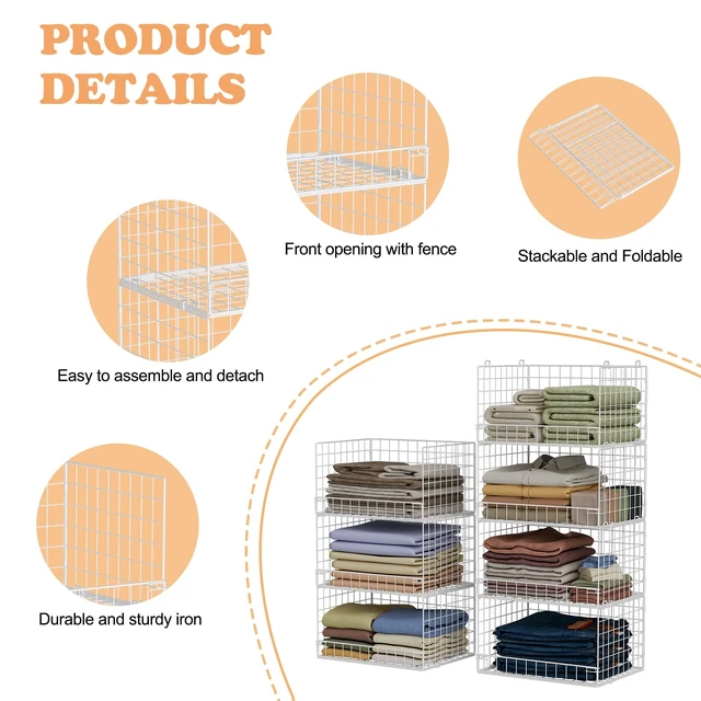 Alt view image 3 of 7 - 7-Tier Stackable Closet Organizers and Storage Shelves, Foldable Closet Shelf Organizer System, Stackable Storage Bins Drawers for Closet Organizer System, WhitePatent No. 30022416