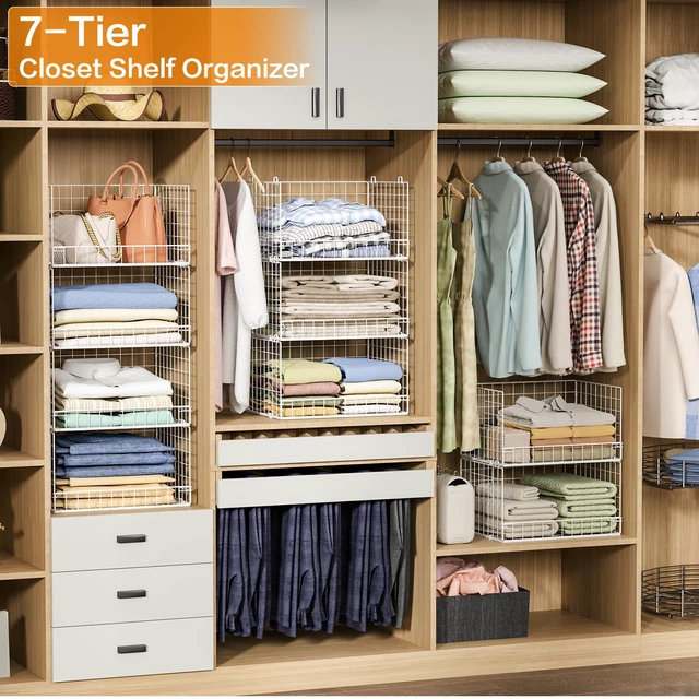 Alt view image 5 of 7 - 7-Tier Stackable Closet Organizers and Storage Shelves, Foldable Closet Shelf Organizer System, Stackable Storage Bins Drawers for Closet Organizer System, WhitePatent No. 30022416