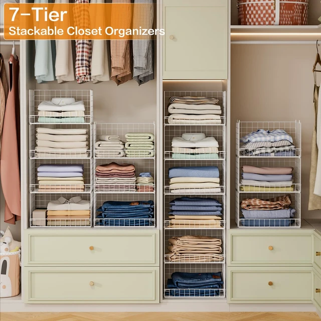 Alt view image 6 of 7 - 7-Tier Stackable Closet Organizers and Storage Shelves, Foldable Closet Shelf Organizer System, Stackable Storage Bins Drawers for Closet Organizer System, WhitePatent No. 30022416