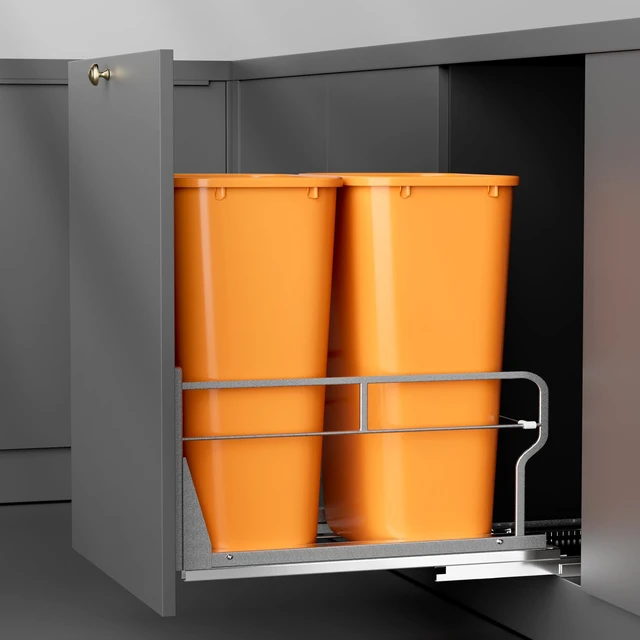 Main image of Double Pull Out Trash Can Cabinet with Soft-Close Slides | Bin Not Included, Smooth Quiet Glide, Garbage Can Pull Out Kit with Door Mounting Hardware, Fits Under Sink Cabinet 17"W