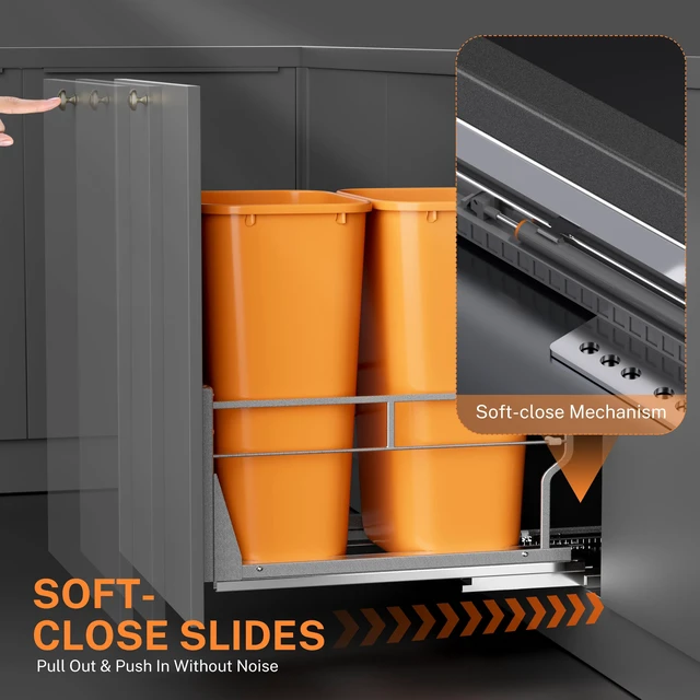 Alt view image 4 of 7 - Double Pull Out Trash Can Cabinet with Soft-Close Slides | Bin Not Included, Smooth Quiet Glide, Garbage Can Pull Out Kit with Door Mounting Hardware, Fits Under Sink Cabinet 17"W
