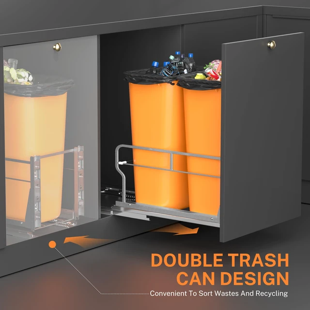 Alt view image 6 of 7 - Double Pull Out Trash Can Cabinet with Soft-Close Slides | Bin Not Included, Smooth Quiet Glide, Garbage Can Pull Out Kit with Door Mounting Hardware, Fits Under Sink Cabinet 17"W