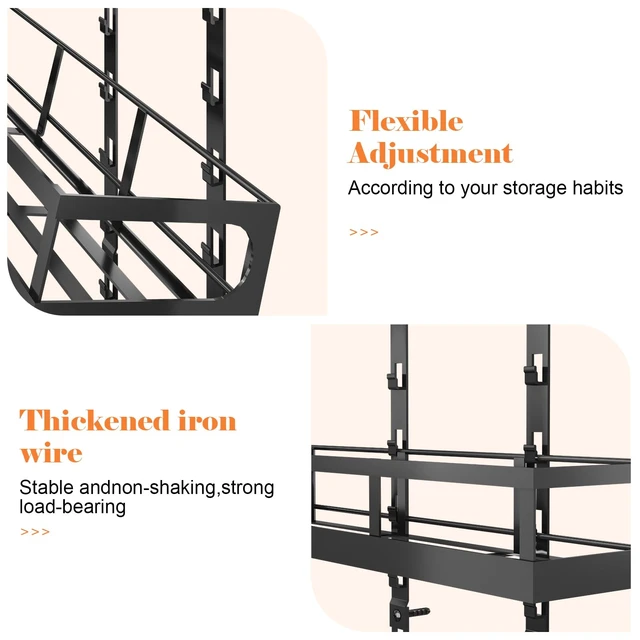 Alt view image 6 of 7 - 8-Tier Adjustable Spice Rack Wall-Mounted Space-Saving Organizer with Mixed Baskets, Large-Capacity Seasoning Holder for Kitchen & Pantry (Black)