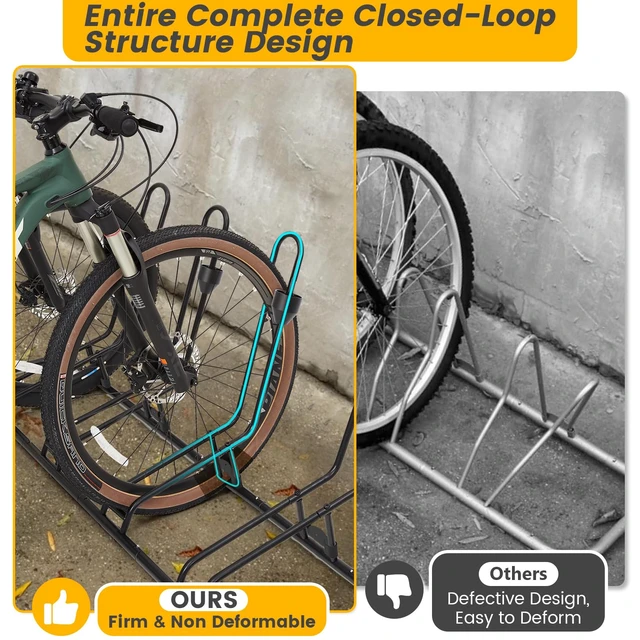 Alt view image 3 of 7 - Floor Bike Rack for 5 Bikes, Safeguard Disc Brakes & Derailleurs Design, Waterproof Bicycle Stand Indoor/Outdoor/Garage Use, Fits 12"-29" Tires, Upgraded 0.63" Steel Tubes for Stability