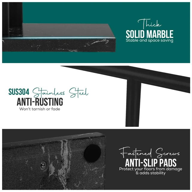 Alt view image 4 of 7 - Free Standing Towel Rack - Matte Black Finish with Marble Base | Stand Alone 2 Tier Stainless Steel Towel Rack for Bathroom Floor - Heavy Marble Base, Double T Shape Drying Stand for Towels