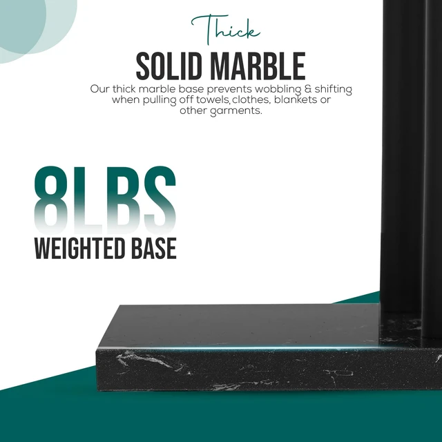 Alt view image 7 of 7 - Free Standing Towel Rack - Matte Black Finish with Marble Base | Stand Alone 2 Tier Stainless Steel Towel Rack for Bathroom Floor - Heavy Marble Base, Double T Shape Drying Stand for Towels