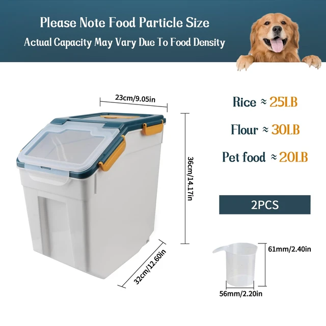 Alt view image 2 of 7 - 2 Pack Large Flour Storage Container 25 lb, Airtight Food Storage Bins with Wheels & Locking Lid, BPA Free Rice Grain Organizer with Measuring Cup, Flour Bin for Kitchen Pantry (Blue)