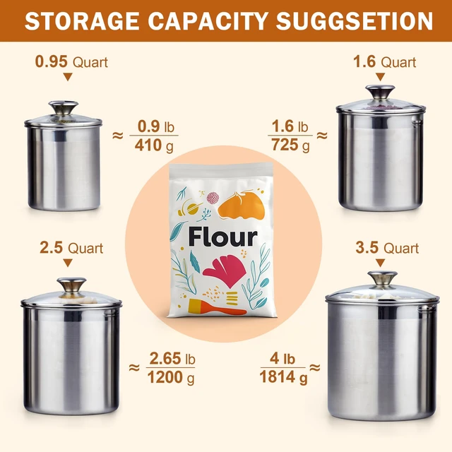 Alt view image 3 of 7 - Airtight Kitchen Canister Set for Coffee, Flour & Sugar Storage Stainless Steel Food Storage Containers with Glass Lid Pantry Organization Jars, 4 Pack