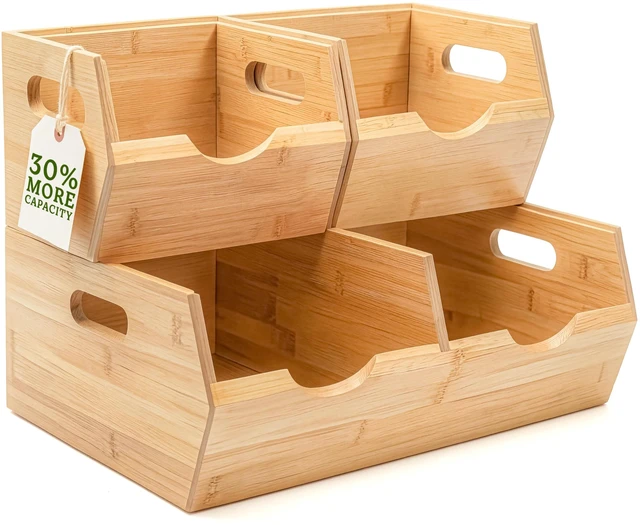 Main image of Extra Large Bamboo Pantry Storage Bins 30% Larger, Stackable Potato Onion Storage Bin, Pantry Organizers and Storage, Produce Vegetable Organizer, Set of 3