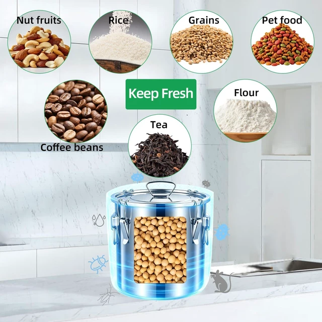 Alt view image 3 of 7 - 304 stainless steel food storage containers with lids lock clips airtight container large airtight for rice flour sugar grain coffee bean storage containers Kitchen jar (3.17gal/12L)