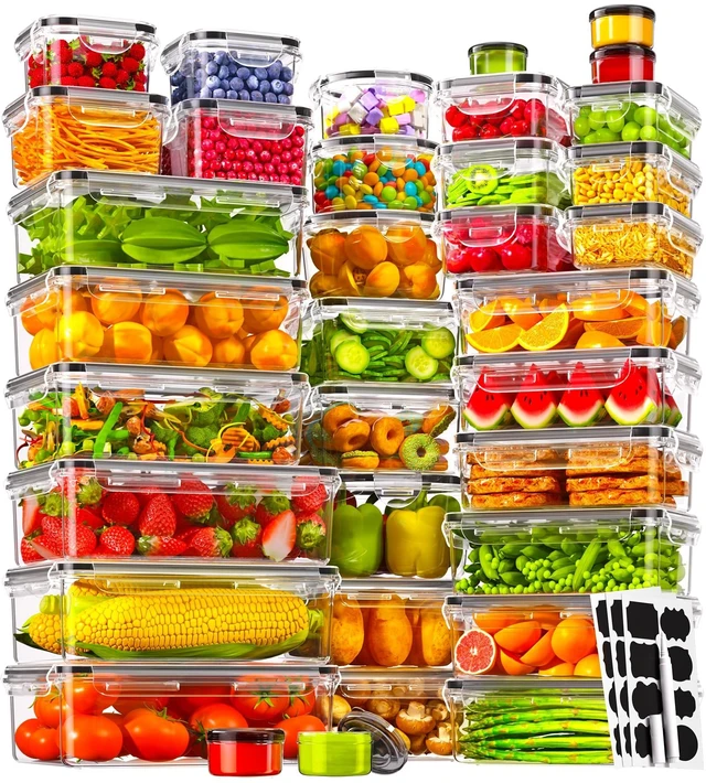 Main image of 70 PCS Food Storage Containers with Lids(35 Containers & 35 Lids), BPA-Free Plastic Food Containers for Kitchen Storage, Leak Proof, Reusable Meal Prep Containers with Labels & Pen