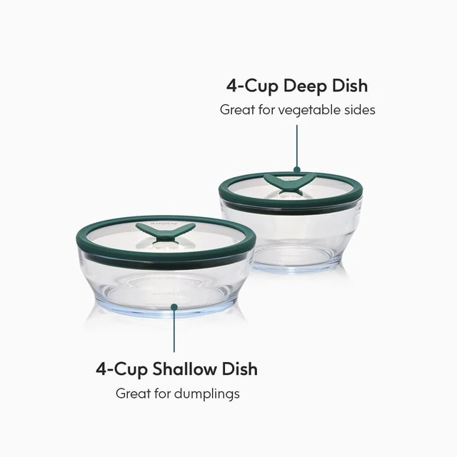 Alt view image 2 of 7 - 4-Piece Medium Glass Food Storage with Lids (Clear Kale) | Plastic-Free Meal Prep, Microwave Cookware, Stackable Airtight Storage Container, Vented Lid for Microwave-Safe Reheating