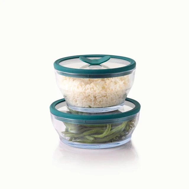 Alt view image 7 of 7 - 4-Piece Medium Glass Food Storage with Lids (Clear Kale) | Plastic-Free Meal Prep, Microwave Cookware, Stackable Airtight Storage Container, Vented Lid for Microwave-Safe Reheating