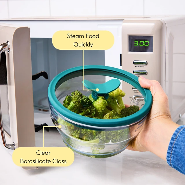 Alt view image 4 of 7 - 4-Piece Medium Glass Food Storage with Lids (Clear Kale) | Plastic-Free Meal Prep, Microwave Cookware, Stackable Airtight Storage Container, Vented Lid for Microwave-Safe Reheating