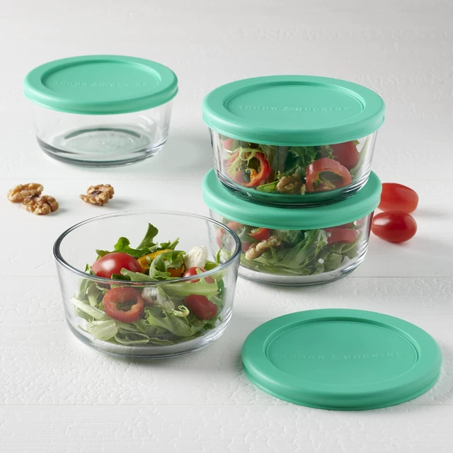 Alt view image 2 of 7 - 2 Cup Glass Storage Containers with Lids, Set of 4 Glass Food Storage Containers with Mint SnugFit Lids