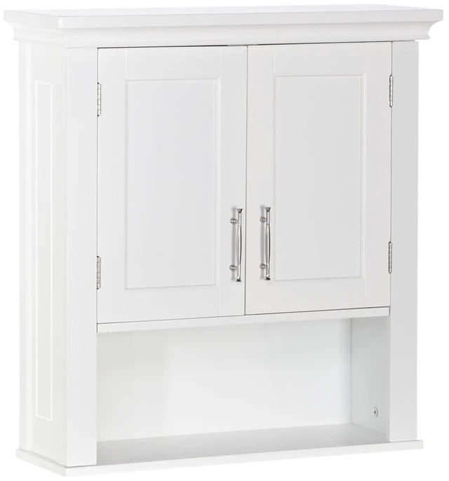Main image of Somerset Two-Door Bathroom Wall Mount Medicine Cabinet, White | Open Display Shelf, Adjustable Interior Shelf, Two-Tone Handles, Space-Saving, Laundry Storage