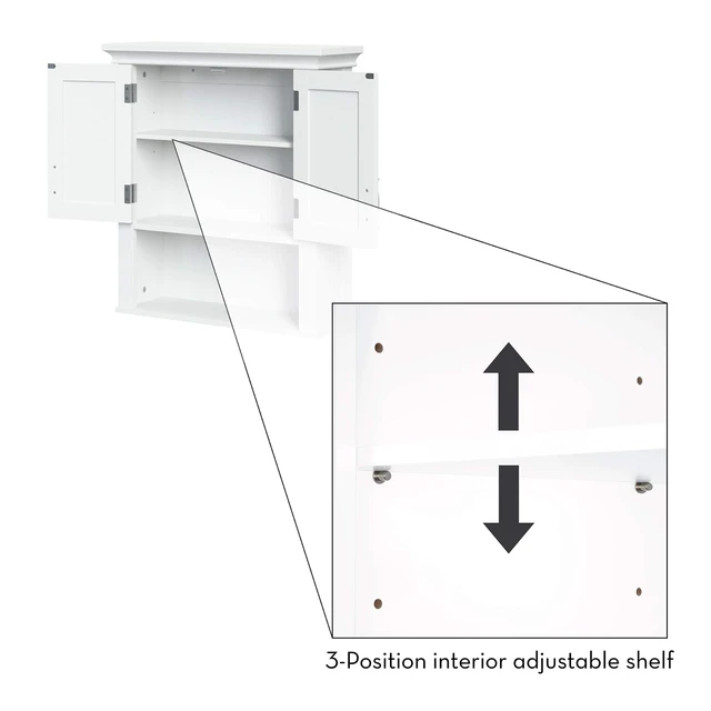 Alt view image 4 of 7 - Somerset Two-Door Bathroom Wall Mount Medicine Cabinet, White | Open Display Shelf, Adjustable Interior Shelf, Two-Tone Handles, Space-Saving, Laundry Storage