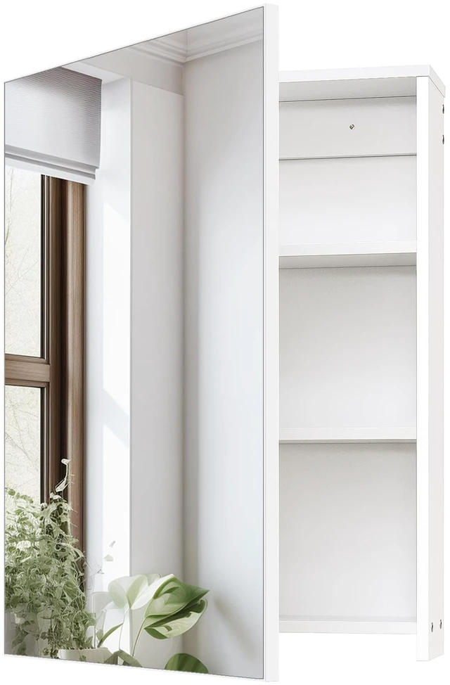 Main image of Bathroom Medicine Mirror Cabinet, 17.7'' x 23.6'', Wall-Mounted Bathroom Vanity with Mirror, Bathroom Medicine Cabinet with Storage Function, Hanging Storage Cabinet, Adjustable Shelves, White