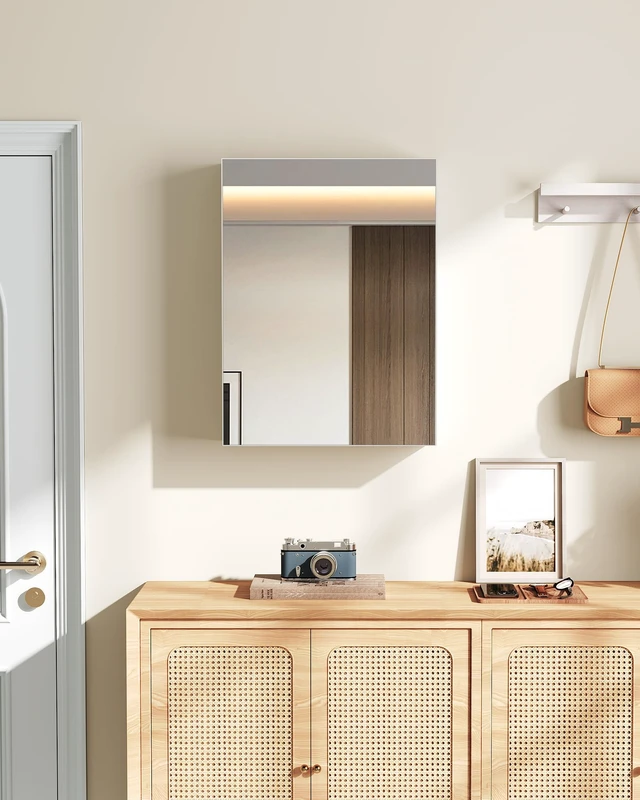 Alt view image 4 of 7 - Bathroom Medicine Mirror Cabinet, 17.7'' x 23.6'', Wall-Mounted Bathroom Vanity with Mirror, Bathroom Medicine Cabinet with Storage Function, Hanging Storage Cabinet, Adjustable Shelves, White