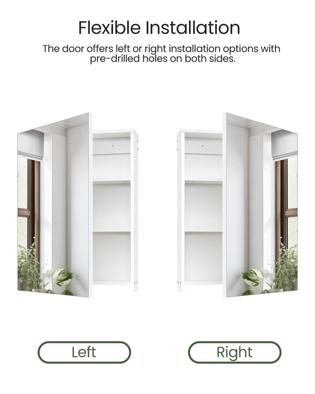Alt view image 7 of 7 - Bathroom Medicine Mirror Cabinet, 17.7'' x 23.6'', Wall-Mounted Bathroom Vanity with Mirror, Bathroom Medicine Cabinet with Storage Function, Hanging Storage Cabinet, Adjustable Shelves, White