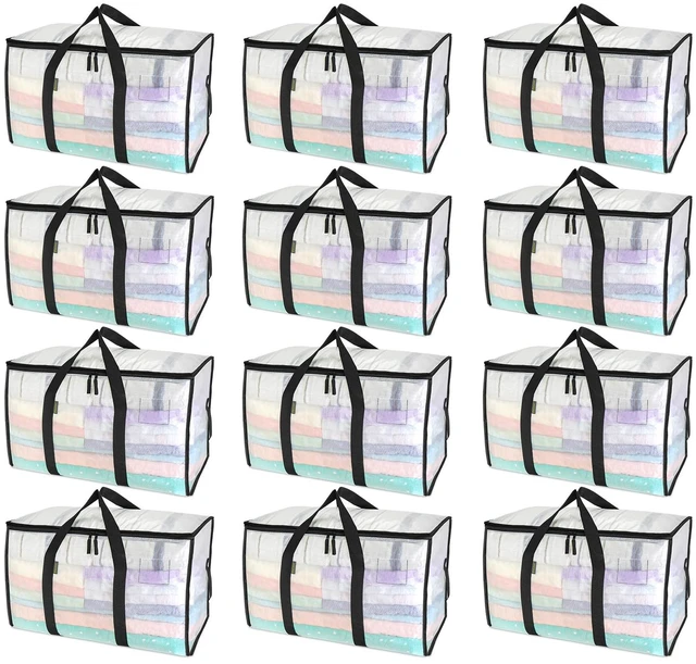 Main image of 12-Pack Oversized Moving Bags with Reinforced Handles, Heavy-Duty Storage Tote for Clothes, Moving Supplies (Clear, 12-Pack)