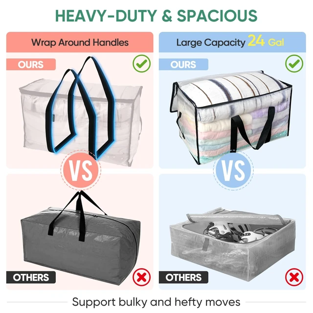 Alt view image 4 of 7 - 12-Pack Oversized Moving Bags with Reinforced Handles, Heavy-Duty Storage Tote for Clothes, Moving Supplies (Clear, 12-Pack)